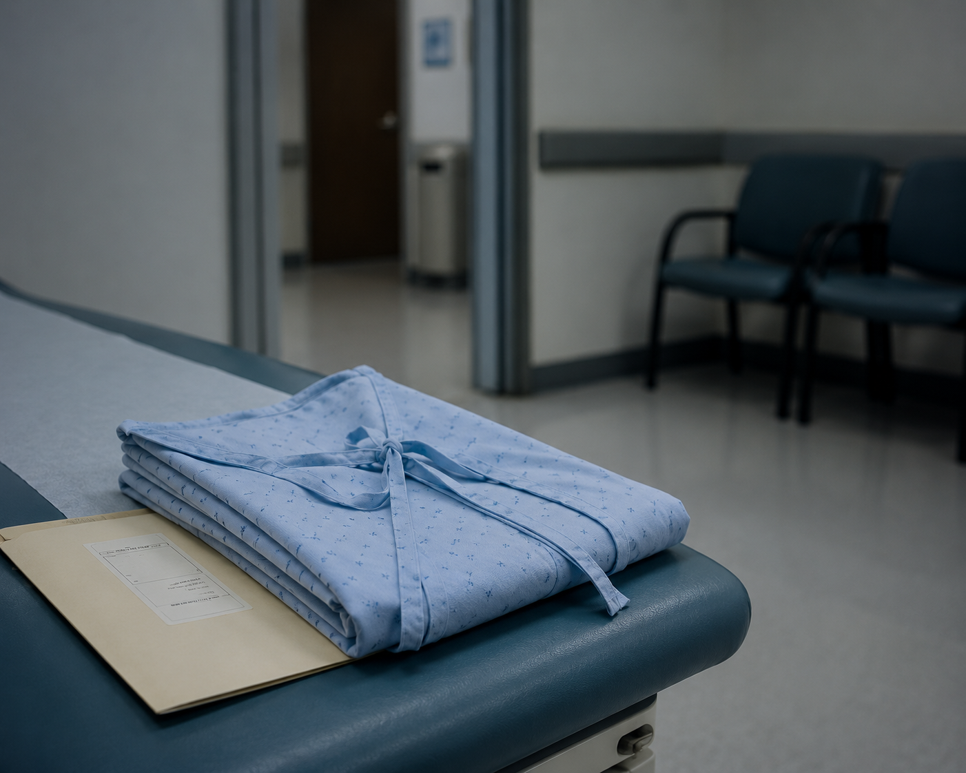 Folded hospital gown
