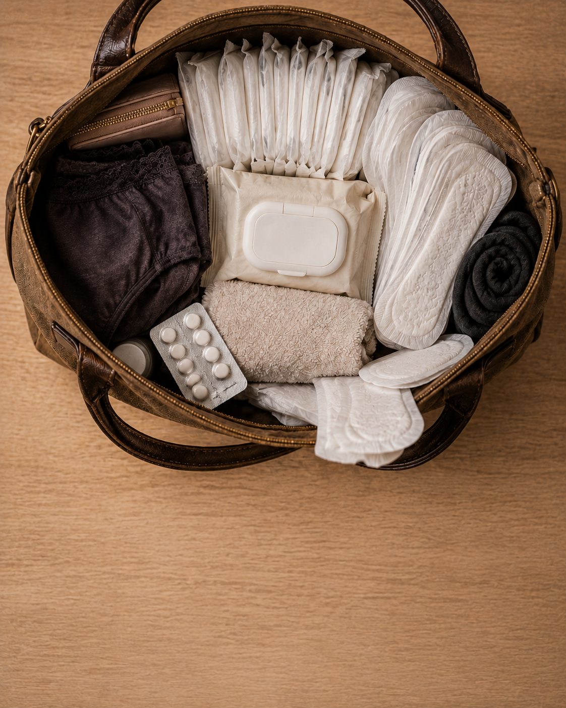 Emergency bag with womb health essentials